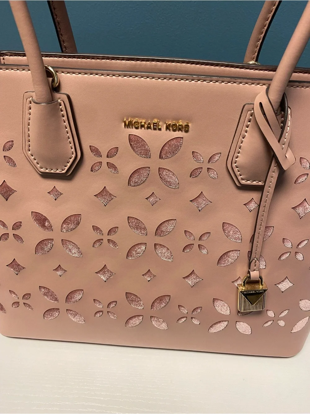 Michael Kors Dusty Pink Laser-Cut Leather Tote
